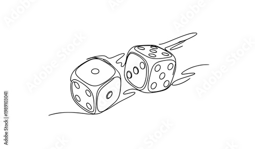 Rolling dice continuous line art vector dynamic game concept casino minimalist outline design