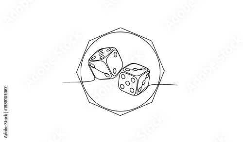 Dice badge continuous line art vector casino gaming logo minimalist outline editable stroke design
