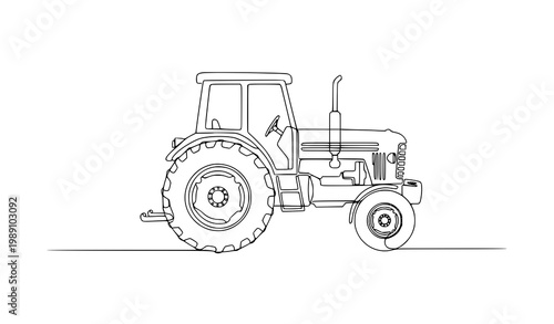 Tractor continuous one line drawing vector farming agriculture machine minimalist outline editable stroke