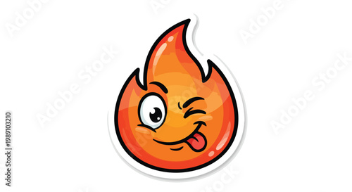Playful cartoon flame character winking with tongue out