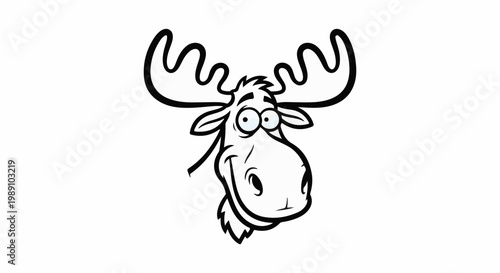 Cartoon moose with large, comical antlers and wide, surprised eyes