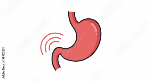 Cartoon of a stomach with radiating waves indicating discomfort