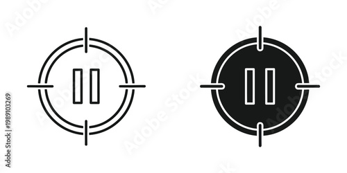 Play and pause buttons in circular designs with contrasting backgrounds