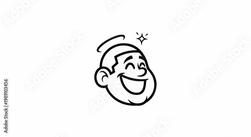 Cheerful cartoon head with a big smile and sparkling eyes