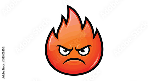 Angry cartoon flame emoji with expressive eyes and mouth