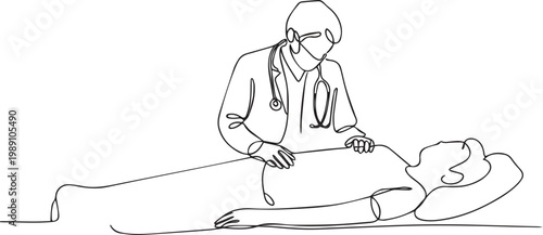 Continuous line drawing of doctor performing cpr on a patient