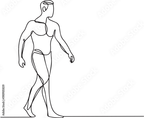 Continuous line drawing of a man walking isolated on white background