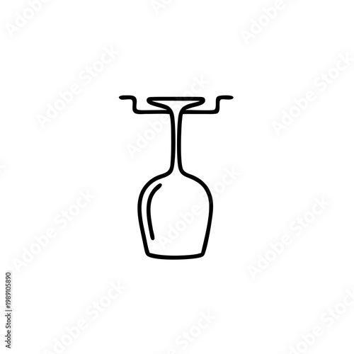 Line drawing of a wine glass hanging upside down on a rack  