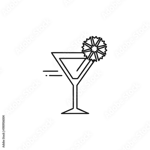 Cocktail glass with cornflower garnish in minimalist line art  