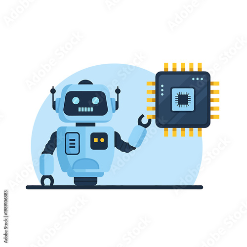 Robot Holding Microchip Electronic Device.