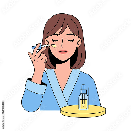 Woman applying facial serum or oil.