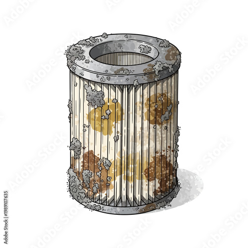 Dirty air filter, clogged, maintenance, illustration