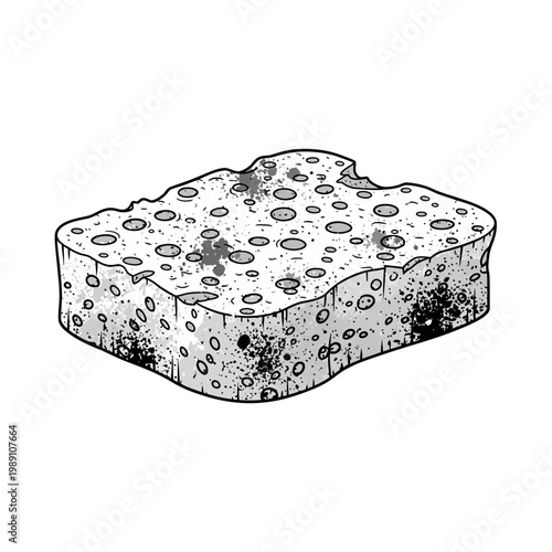 Dirty sponge, illustration, cleaning tool, worn out, grime