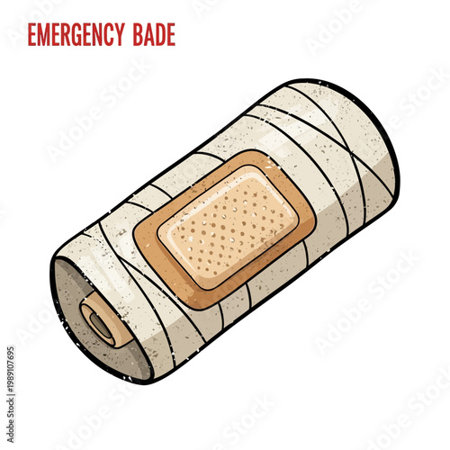 Emergency bandage roll with plaster on white background