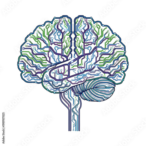 Brain Illustration with Colorful Neural Network.