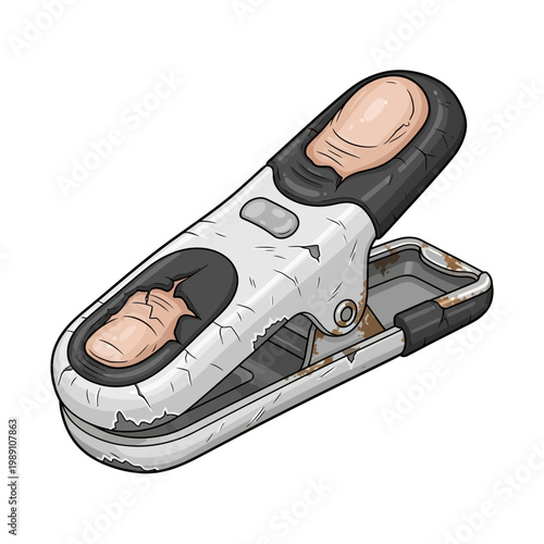 Old, broken clothes peg on white background