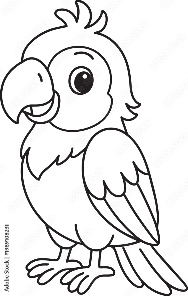 Fototapeta premium Cute cartoon parrot bird line art vector illustration for children coloring book