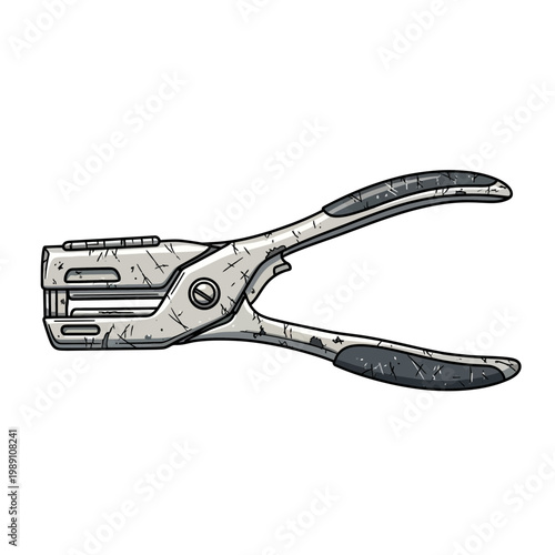 Vintage metal hole puncher tool, office supply, isolated on white background