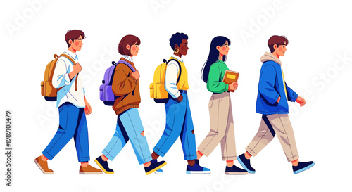 People walking together in a group outdoors in casual clothes