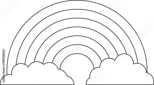 Simple Rainbow with Clouds Coloring Page Line Art for Kids