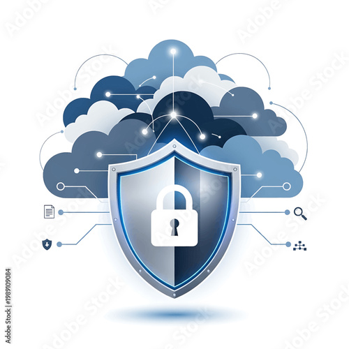 Cloud Security Shield with Lock.