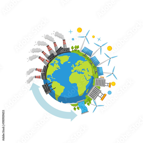Earth with industrial and renewable energy.