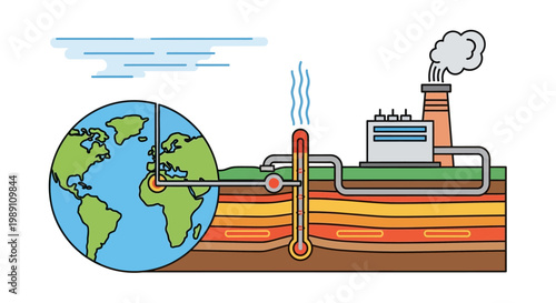 Geothermal energy concept illustration harnessing Earth's heat for power generation