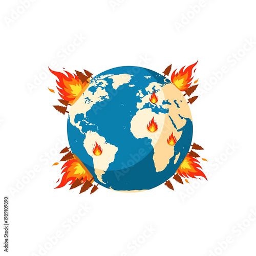 Earth Globe on Fire Burning World.