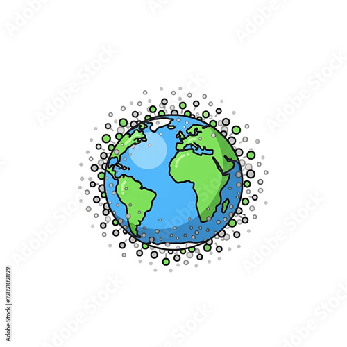 Earth Globe Illustration with Bubbles.