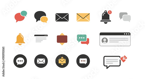 Digital communication icons and symbols.
