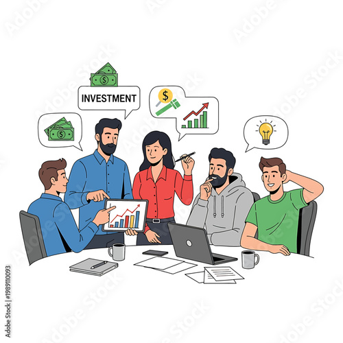 Business people discussing investment strategy together.