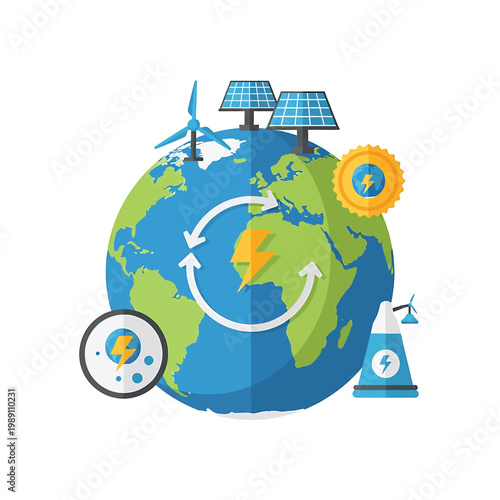 Earth with renewable energy concepts.