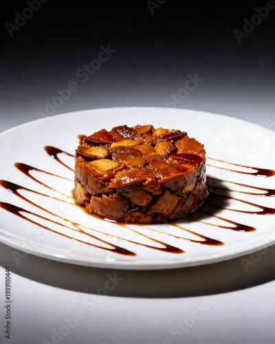 Gourmet Diced Meat Medley with Balsamic Glaze on White Plate