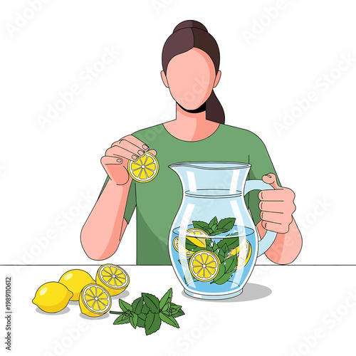 Woman holding lemon for infused water.