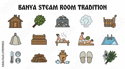 Banya Steam Room Tradition Icons