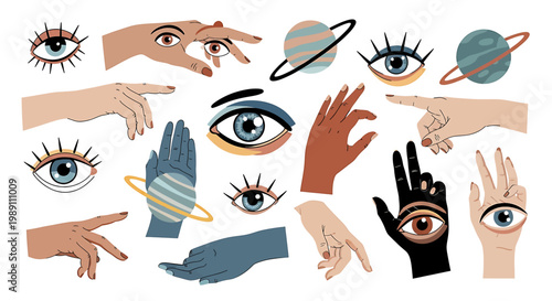 Hands and Eyes Pointing Various Directions.