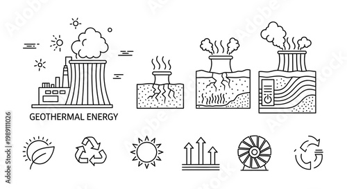 Stylized illustration of an industrial power plant with smoking chimneys and cooling tower, depicting environmental concern with cracked earth surrounding the complex