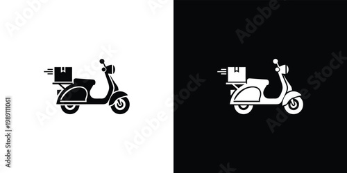 Black and white scooter with delivery box on back delivery scooter motor scooter 1 delivery package delivery