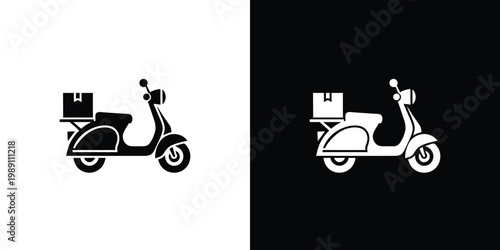 Black and white scooter with delivery box on back delivery scooter motor scooter delivery transportation