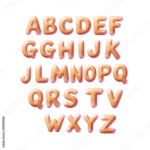 Alphabet letters in 3D orange color.