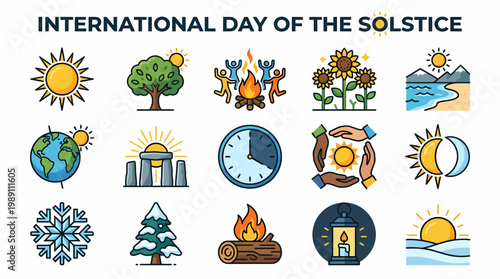 International Day of Solstice Icons - Summer & Winter Symbols