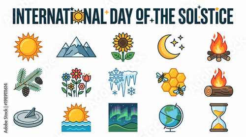 International Day of the Solstice Icons: Sun, Moon, Seasons, Nature