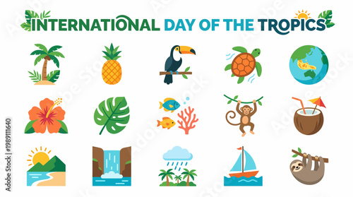 International Day of the Tropics Icons - Nature, Wildlife, Beach