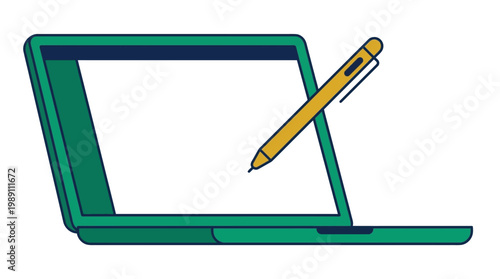 Graphic illustration of a laptop with stylus ideal for digital content creation