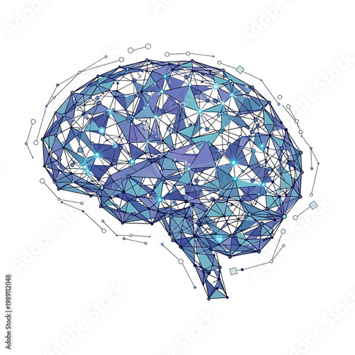 Brain Illustration with Geometric Shapes.