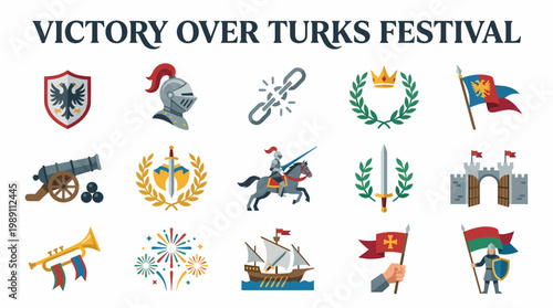 Victory Over Turks Festival Icons - Knights, Cannon, Castle
