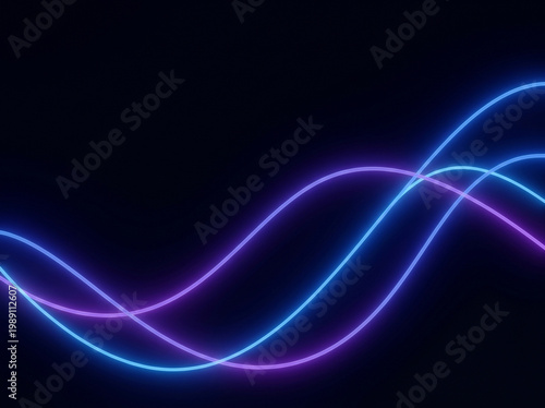 Abstract Neon Wave Lines on Dark Background – Futuristic Technology and Data Flow Concept