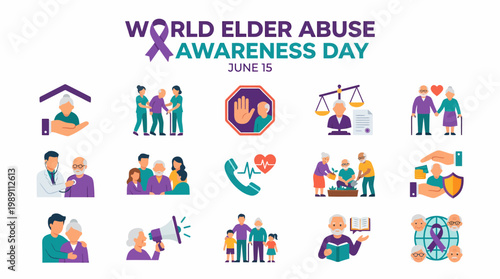 World Elder Abuse Awareness Day June 15 Vector Illustration