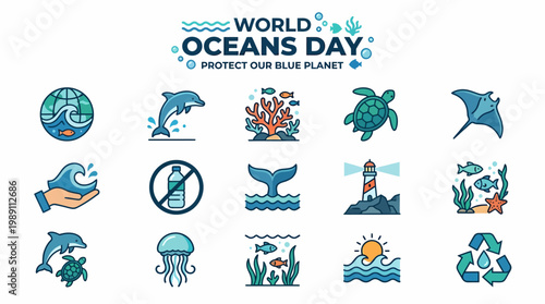 World Oceans Day Icons: Protect Our Blue Planet