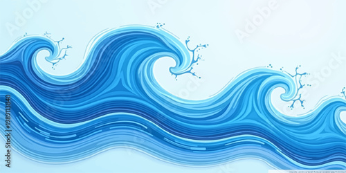 Abstract blue ocean waves flowing liquid pattern vector illustration background design